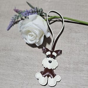 Brown 🎁 and Cream Vegan Leather Scottie Dog Bag Charm
